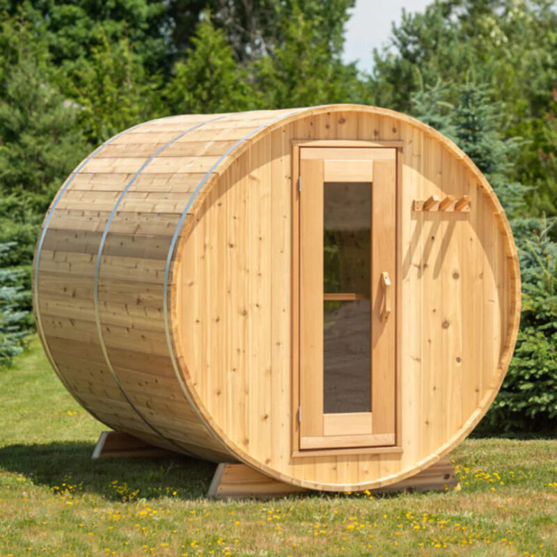 Dundalk 7′ x 6′ Panoramic Knotty Cedar Barrel Sauna - Image 2