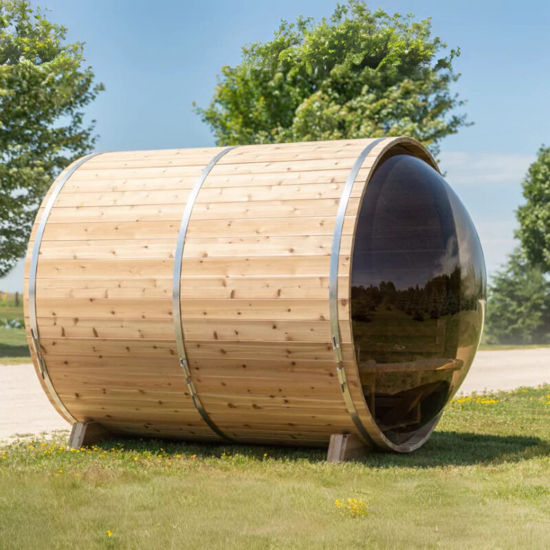Dundalk 7′ x 6′ Panoramic Knotty Cedar Barrel Sauna