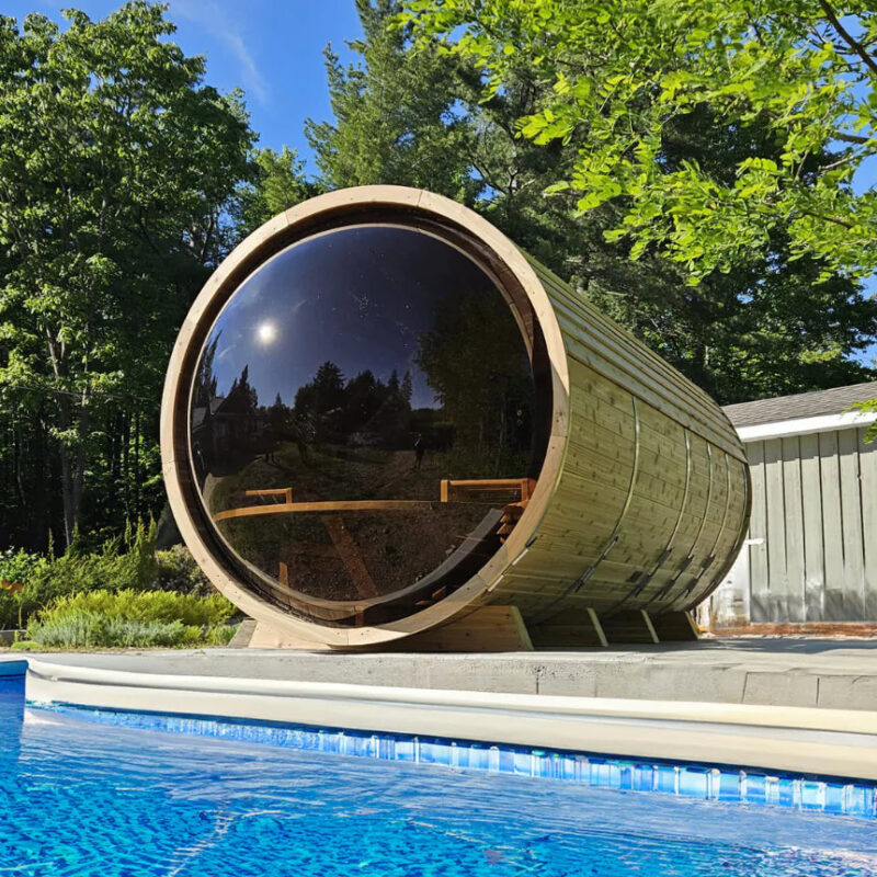 Dundalk 7′ x 6′ Panoramic Knotty Cedar Barrel Sauna - Image 8